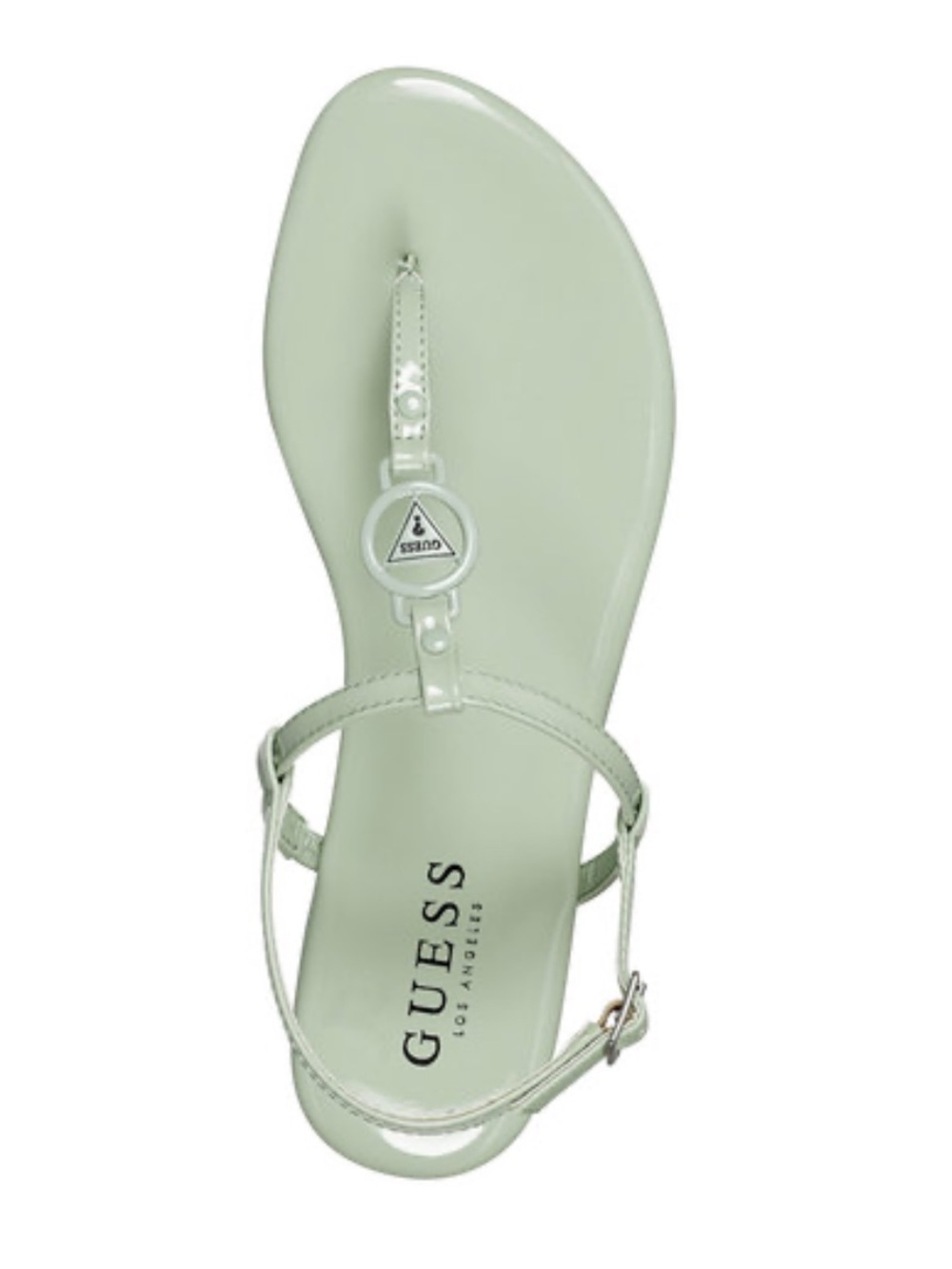 GUESS Mint Green Patent T-Strap Logo Sandals